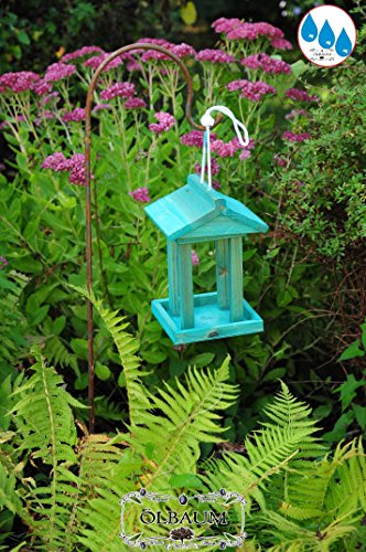 Preisvergleich Produktbild Vogelhaus, Vogelhäuschen, MEERESBLAU (ANTIKBLAU),türkis ,Vogelhäuser+Vogelhaus, Vogelhäuschen ohne Ständer,MASSIV+ winterfest,Holz für Vögel,+ großes Futtersilo groß, 1 Liter, ohne Schäferstab, Farbe türkis meeresblau blau-grün / natur,Naturholz