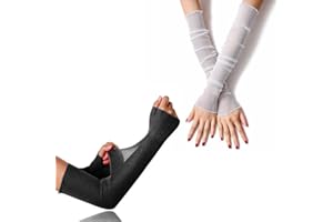 FDCGAS Guanti Estivi Lunghi - 2 Paia Ultra Copertura Braccio Protezione Sottile Gomito Senza Dita Protezione Solare Protezione Anti UV Manica Braccio Cool Mesh Tulle Maniche Feste Portive All'aperto