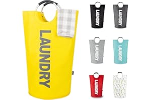 Caroeas 95L Laundry Basket (7 Colors), Waterproof Laundry Hamper, Laundry Bag with Padded Handles, Clothes Hamper Stands Up Well, Collapsible Laundry Basket Easy Storage(Yellow)