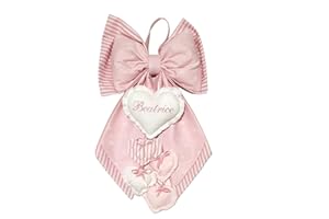 Personalised Birth Bow, Embroidered Name, 100% Cotton Handmade in Italy, Elegant Decorative Pink Rosette with Pendants, for Door or Bedroom (Pink)