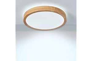 Baerolc 24W Plafon LED Techo, 30CM Plafon Madera Techo, 6000K Blanco Frío Lampara Techo dormitorio Led Lámpara de Techo para baño sala de estar pasillo oficina