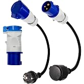 3 x EEC to Schuko 230 V 16 A Adaptor for Camping and Motorhome