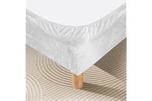 DUJUIKE Bed Frame Cover, Bed Curtain, Velvet Elastic Fabric, Full Elastic Band, Bed Skirt Alternative, Decorate And Protect Your Bed Frame. Suitable For Bedroom, Hotel(White,Queen Bed Width:150cm)