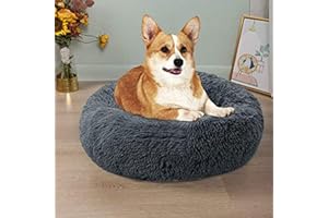AOTECNO Cestas para perros de felpa, cama de cojín redondo para gatos, cesta, sofá cama redondo de felpa, cálido y acogedor, adecuado para animales de tamaño pequeño y mediano (100 cm, gris oscuro)