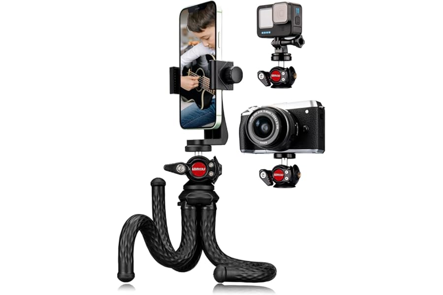 Lammcou Tripod for Smartphone, Octopus Flexible Phone Tripod Small Mini Gorrila Pod with 360°Rotary Tilt Ballhead & XL Vertical & Horizontal Phone Clamp Mount for Video Recording