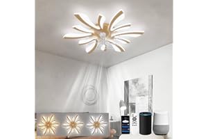 ‎LJX LJX Deckenleuchte mit Ventilator Kompatibel mit Alexa und Google Assistant Dc 78cm Deckenlampe mit Ventilator Leise Winter/Sommerbetrieb Dimmbar für Schlafzimmer Küchen, Gold