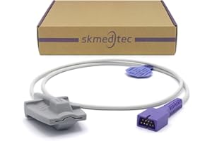 skmeditec Reusable SpO2 Sensor for Adult Compatible with Nellcor Oximax Cable, 3.2 FT Silicone Soft Finger Sleeve Probe with 9 Pins Connector, Replacement Cord for FLEXMAX with Chip