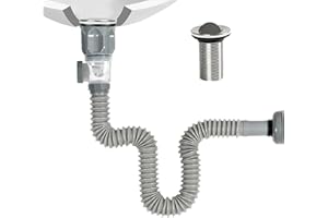 JOZMMZEOOA Égouttoir de Bonde de Lavabo 300-1000Mm Siphon Lavabo Avec Pop-Up Bouchon Bonde Lavabo Vidange de Filtre Tuyau Vidange Flexible Rétractable, Anti-Colmatage Anti-Odeurs Anti-Insectes(Gris)