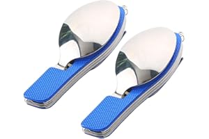 QitinDasen Lot de 2 couverts de camping 4 en 1 - Couverts pliants - Acier inoxydable - Extérieur - Couteau, fourchette, cuillère, décapsuleur (bleu)