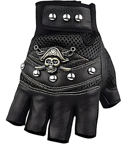 Guanti Senza Dita In Pelle Per Uomo - Mezze Dita Per Moto, Punk, Nero, Circonferenza 21-24cm - Foto 8