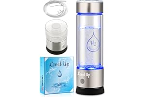 Level Up Way - Hydrogen Water Bottle Generator - New Technology Glass Water Ionizer - SPE Ionic Membrane - High Borosilicate Glass 13 Ounce (Crystal Silver)