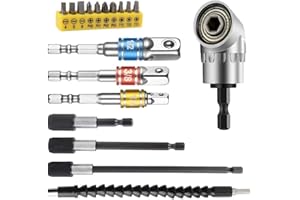 HOZZWHOO Flexible Drill Bit Extension Kits,Include 11.8 inch Bendable Flexible Extension Bit, 10Pcs Screwdriver Bit Set, 105° Right Angle Drill, 3pcs Universal Socket Adapter Set and 3pcs Drill Bit Holder