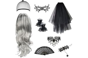 DADAZHENXUAN Vampir Perücke Damen,Perücke Frauen Kostüm,Frauen Hochtemperatur-Cosplay-Perücke Graue Perücken für Frauen, Perücke Grau Silber,Perücke Frauen Grau