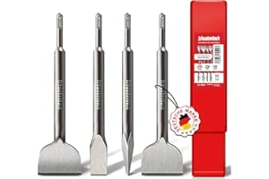 SCHWABENBACH ® SDS PLUS Meißel Set - 4tlg. 25mm + 50mm + 50mm (Abgewinkelt) + Spitzmeißel - EXTREM ROBUST- Meissel kompatibel mit Bosch Hilti Bohrhammer - Premium Fliesenmeissel (kein SDS MAX)