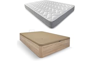 DUÉRMETE ONLINE - Pack Colchón Viscoelástico Viscotec + Canapé Madera Abatible Gran Capacidad | Color Cambria 90 x 190