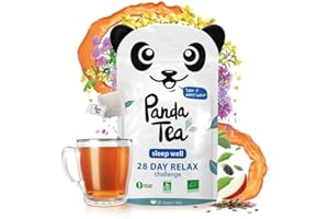 Panda Tea Infusion Sleep Well | Infusion Zen Tisane Sommeil Rooibos | | Parfait pour la détox estivale et rester hydraté | Ingrédients biologique | 28 Sachets Coton Mousseline Bio | Nuit tranquille