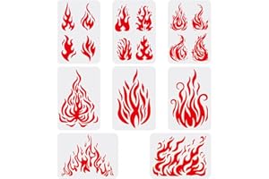 FINGERINSPIRE 8 stencil a tema “fiamme”, per disegnare e dipingere, 29,7 x 21 cm, per decorazioni a tema “fuoco”, per pittura su legno, pavimento, parete e tessuto