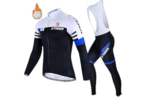 X-TIGER Ropa de Ciclismo de Invierno para Hombre con Pantalón Acolchado de Gel 5D Y Culotte con Tirantes + Conjunto de Camiseta de Ciclismo