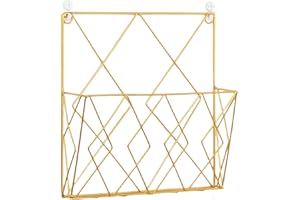 TQEBWUS Wall Mounted Magazine Rack, Simple Metal Wall Mounted Book Rack, Home Storage Basket, Office Storage Rack for Documents Mail Papers - Gold