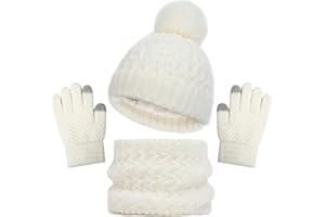 Baynetin Inverno Berretto Scaldacollo Guanti Set per Bambini, Pile Addensato Cappello a Maglia Termica Sciarpa Guanti Touch Screen Set per Ragazzi Ragazze 2-8 Anni Sport All'Aperto