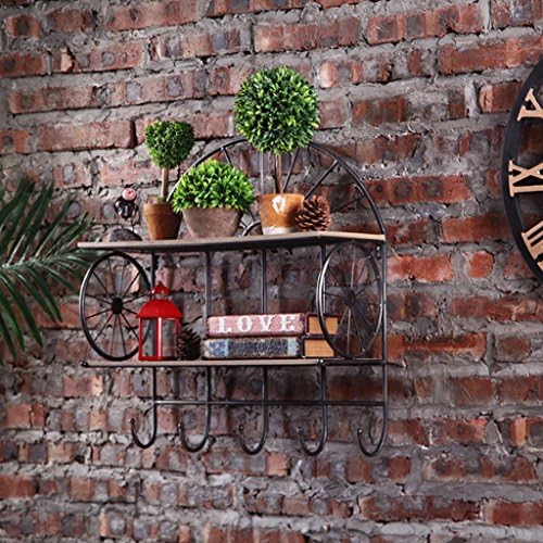 Chai jia Retro Iron Art Shelves, Double Tier Solid Wood Display Stand, Wall Decoration Rack, Storage Rack, Hanging Racks (Color : A)