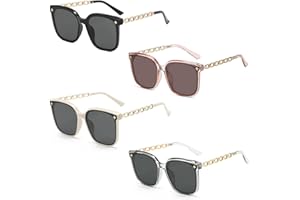 FOUNSHO 4 Paires Lunettes de Soleil Pour Femme Vintage Mode Rectangulaire Lunettes de Soleil Protection UV 400 Grand Cadre Lunettes pour Voyages