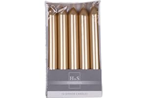 ‎DONAU HOME DONAU HOME Zestaw gładkich, lakierowanych świec prętowych/złotych / 10 sztuk w kartonie / 17 x Ø 2 cm nieperfumowane/cylindryczne świece stołowe do dekoracji salonu, łazienki / 6 godzin czasu palenia