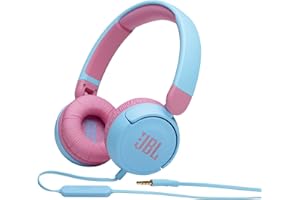 JBL JR310 – Casque filaire avec micro pour enfants – Léger, confortable et pliable – Avec volume limité à 85 dB – Livré avec un jeu d’autocollants – Bleu et rose
