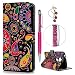 Produktbild Moto E5 Play Hülle Case, Filp PU Leder Wallet Handyhülle Flipcase : Bookstyle Gemalt Tasche mit Soft TPU Innere Schutzhülle in Schwarzes Hintergrundmuster + Anti Staub Schutz Stöpsel + Eingabestift Stylus