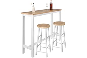 ‎WOLTU WOLTU Bartisch Set mit 2 Barhockern, 3-teilige Essgruppe mit Küchenstühlen, Esstisch & 2 Hockern aus Metall & Holz für Küchen Wohnzimmer, Hell Eiche
