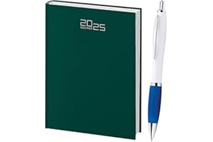 Hole Gadget | Agenda Giornaliera 2025 Cm15x21 - A5 - Penna in Regalo, Grande Pianificatore per Appuntamenti, Casa, Ufficio, Scuola, Lavoro, Diario Gestione Scadenze. Copertina Rigida (Verde Scuro)