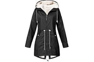 DEAAMYGLINE Gefütterte Regenjacke Damen Wasserdicht, Regenmantel Damen Gefüttert Warm,Winterjacke Damen mit Teddyfell Kapuze Outdoor Jacke Mantel Dicke Plüsch Wintermantel Softshelljacke Windjacke Regenmantel