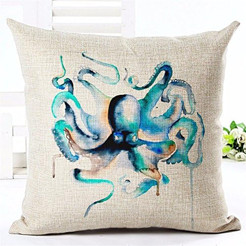 17 inch Home Cotton Hemp Decoration Pillowcase,Car Cushion,Office Nap Pillow,Modern Minimalist Waist Pillow/Cushion(squid/octopus/Jellyfish)