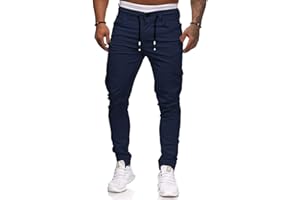 Cassiecy Cargohose Herren Slim Fit Casual Jogger Chino Cargo Hosen Stretch Jogginghose Sporthose Freizeithose mit 6 Taschen Herren Hose(XL, Navy-1)