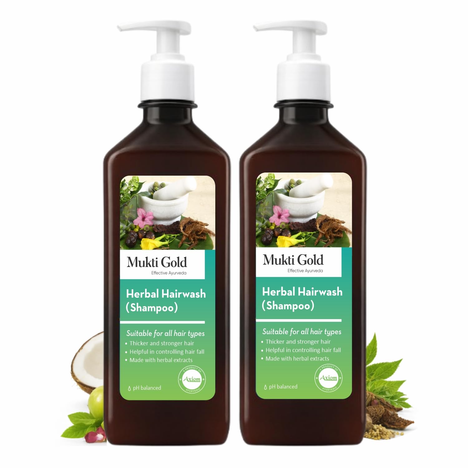 Axiom Herbal Shampoo (Dispenser) - 400mL (Pack of 2) | For All Hair Types | Infused with the Blend of Amla, Aloevera and Other 15 Herbs | Sulphate and