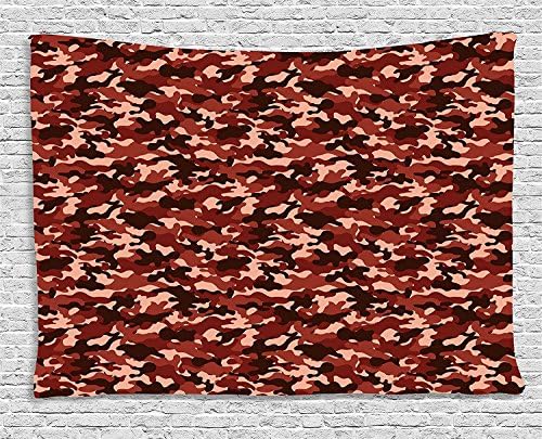 THndjsh Camouflage Tapestry, Army Uniform Design Color Bursts Environment Hiding Concealment, Wall Hanging for Bedroom Living Room Dorm, 80 W X 60 L Inches, Dark Brown Redwood Peach