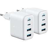 Anker Zolo Cargador USB C 50 W, Pack de 2 adaptadores de Pared de 4 Puertos, 2 USB-C y 2 USB-A, para iPhone 17/16, MacBook, P