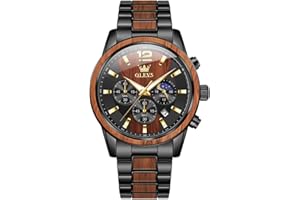 OLEVS Herrenuhr Analog Quarz Holz Armbanduhren Luxus Kleid Chronograph Edelstahl Wasserdicht Leuchtende Uhren Herren Geschenk