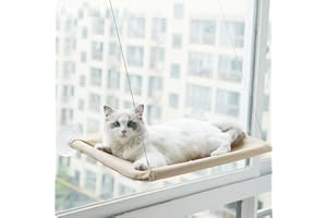 Yuning Katzen Fensterplatz Window Lounger Fenster Katzenhängematte für Katzen, Extra Stabiler Sonnenbad Katzenbett, Haustierbett für Haustier Katze klein Hund Kaninchen (55x32cm, Khaki)