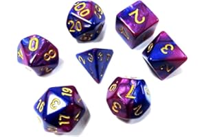 KT TECH Kittro 7 Sided Polyhedral Dice, 7 Pieces Table Games Dice for Dragons and Dungeons MTG RPG DND D4 D6 D8 2*D10 D12 D20, free Dice pouch (purple & blue)
