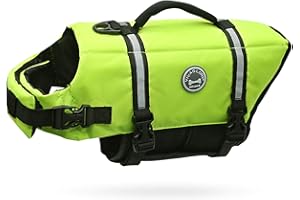 VIVAGLORY Rip Stop Schwimmweste Hund, Hundeschwimmweste, Schwimmhilfe & Auftrieb, Rettungsweste Hund für Bootfahren, XL, Neon-Gelb