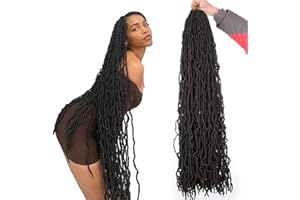 Xtrend 5 Packs 36 Inch Natural Black Soft Nu Faux Locs Crochet Braids Hair Synthetic Soft Dreads Locs Braiding Hair Fashion Goddess Faux Locs Curly Wavy Hair Extensions 14strands/pack 1B#