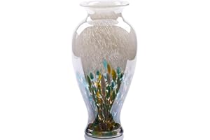 oliruim Jarrón de Vidrio Verde soplado de 30 cm Pulgadas de Alto, jarrón de Vidrio Opaco Colorido, diseño único, decoración artística de Boca Ancha para el hogar, Sala de Estar, Mesa de Comedor
