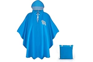 HOLEMZ Regenmantel Jungen Mädchen Wasserdichter Regencape Kinder Regenjacke Leichter Tragbare mit Kapuze Atmungsaktiver Blau für Unisex Jugendliche 120-140cm Aufbewahrungstasche