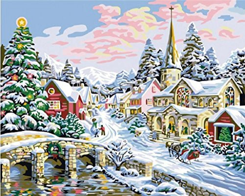 Schnee Weihnachten-DIY-Malerei auf Leinwand Gemälde von Nummer Kits 16x20 Zoll Frameless