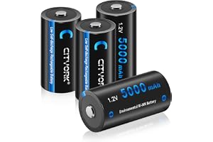 CITYORK Uppladdningsbara C-batterier 5000mAh, C-storlek NiMH-batterier med hög kapacitet med förvaringsbox, för LED-ficklampa