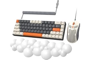 YINDIAO T8 60% Tastiera da Gioco Meccanica,Illuminazione RGB,Layout TKL Compatto,Interruttore Marrone,Mouse da Gioco RGB a nido D'ape,Comfort Morbido Nuvola Poggiapolsi,Cavo Spirale USB-C,per PC PS4