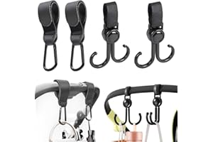 KSUKTSW 4 Pièces Crochets Poussette, Crochets pour Poussette Rotatifs, Crochets pour Poussette Velcro, Crochets pour Poussette pour Sacs, Mousqueton Poussette, pour Accrochez vos Sacs et Cabas sur un Landau