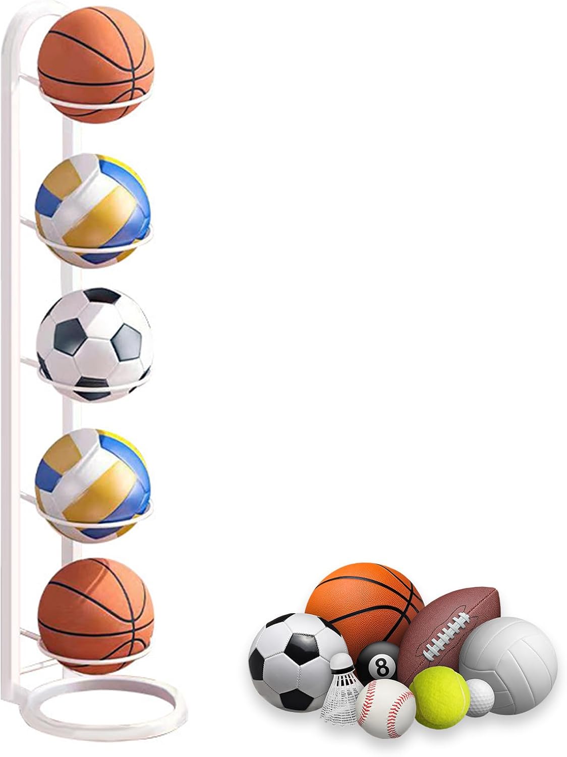 NUWIQ Soporte para Balón de Fútbol, Estantería de Almacenamiento de Pelota, Soporte Vertical para Pelotas de Futbol, para Guardar Balones de Baloncesto, Fútbol y Voleibol