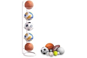 thirei 5 Lagiger Ballständer, Ballregal, Vertikale Ballaufbewahrung, Ball Rack, Ball Display Ständer für Basketball, Fußball, Volleyball, Weiß